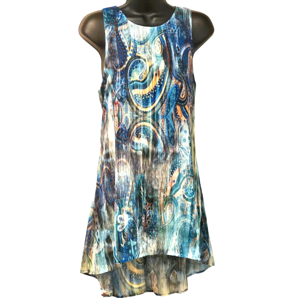 Karen Kane Blue Paisley Women Sleeveless Tunic Tank Top Small Like New